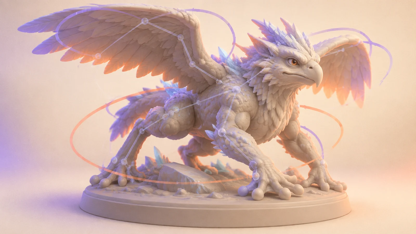 A fantasy griffin and an ice toad, two invented creatures