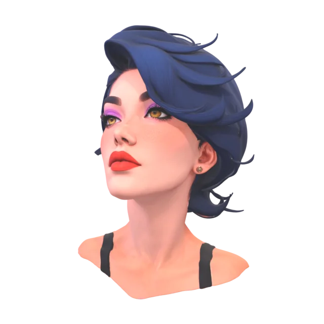 Blue-haired portrait head