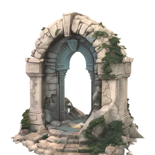 Overgrown stone archway